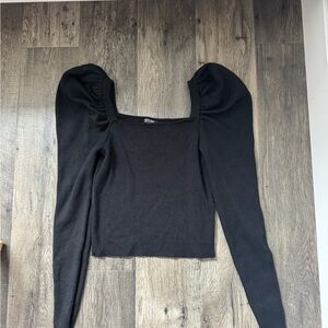 Nasty Gal Black Fitted Puff Sleeve Blouse